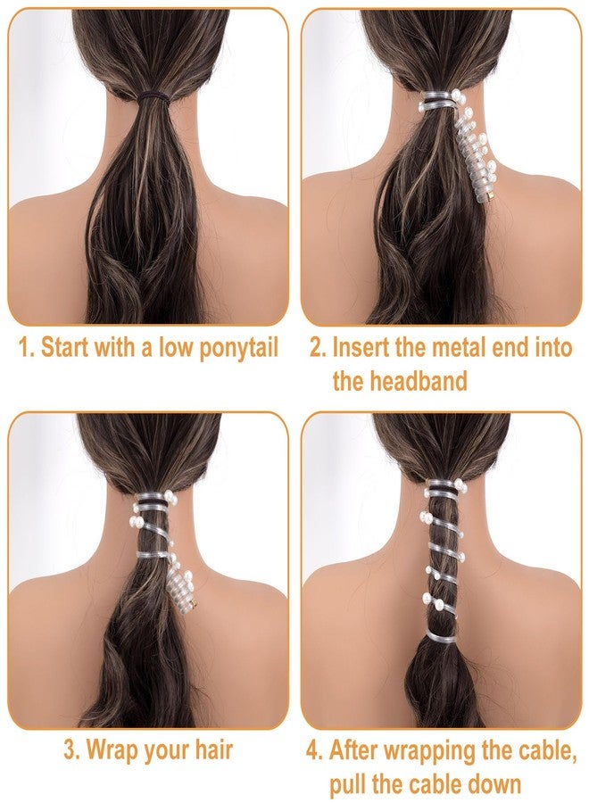 SmallCat 3PCS Spiral Hair Ties with Beads, Pearl Phone Cord Shape Bands, Elastic Rubber Ponytail Holders for Women, No Crease Hairstylist Accessories for Long Curly Hair-Gold Black White Pearl - Image 4